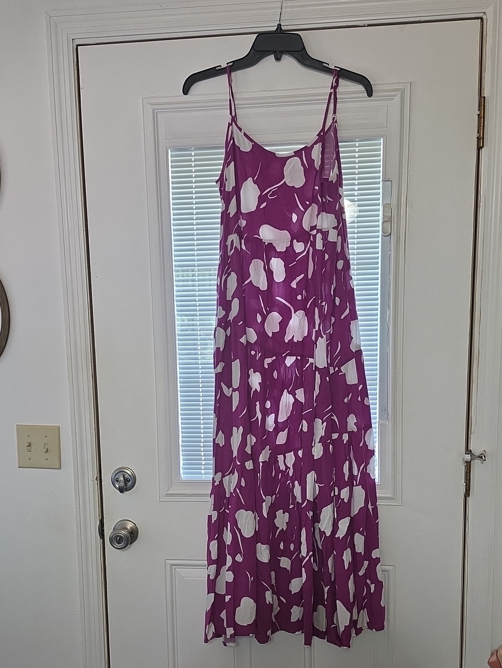 Purple and White Printed Slip Maxi Dress with Spaghetti Straps